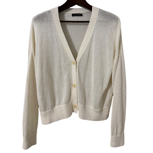 Banana Republic Sweaters - Banana Republic Womens Cream Linen Blend V Neck Button Up Cardigan Sweater XL